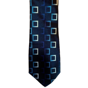 Square Pattern Blue White Men’s Silk Tie